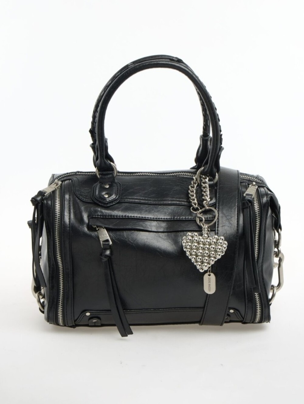 Steve Madden Black Leather Satchel with Heart Charm